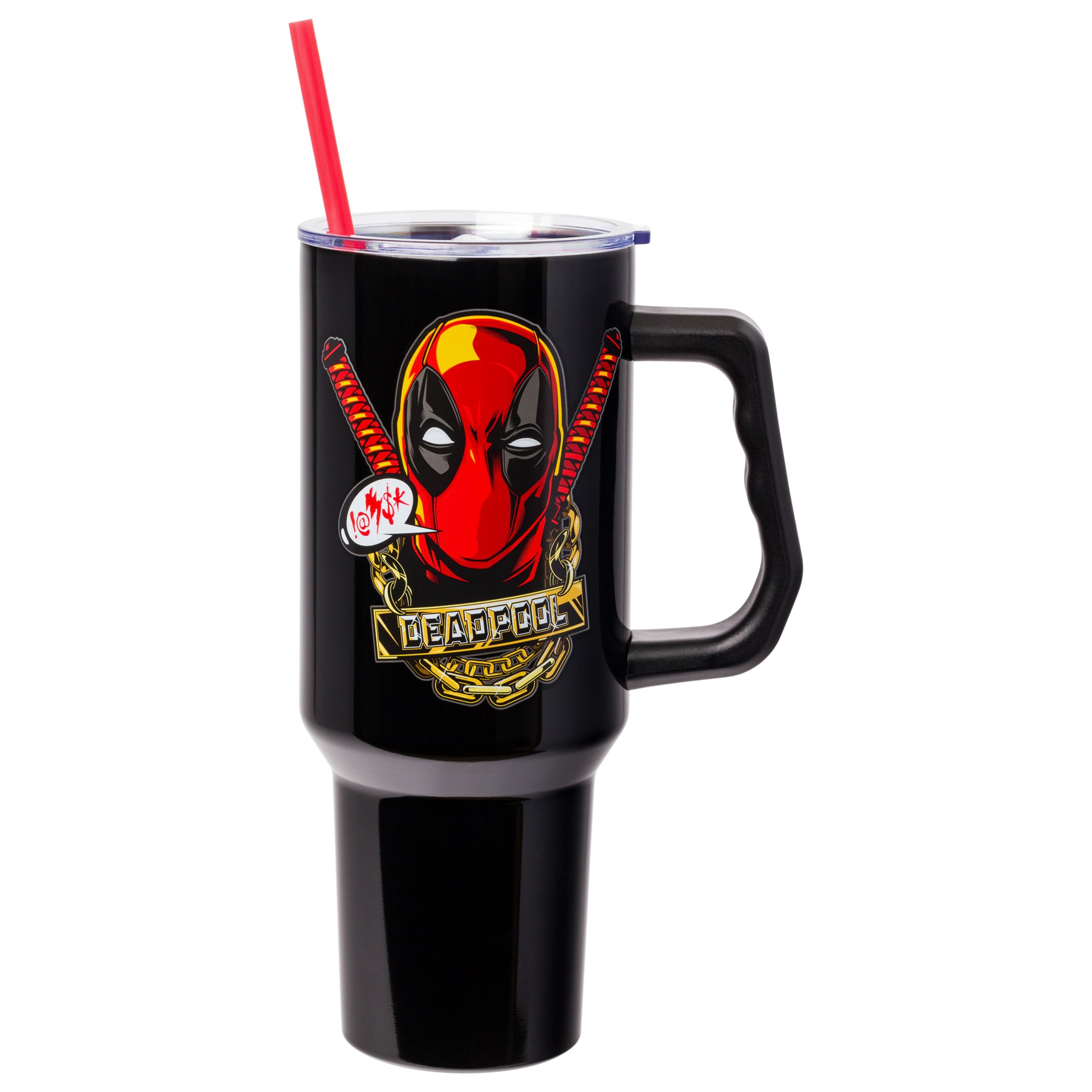Silver Buffalo Deadpool Gold Chains 40oz Stainless Steel Tumbler w Handle