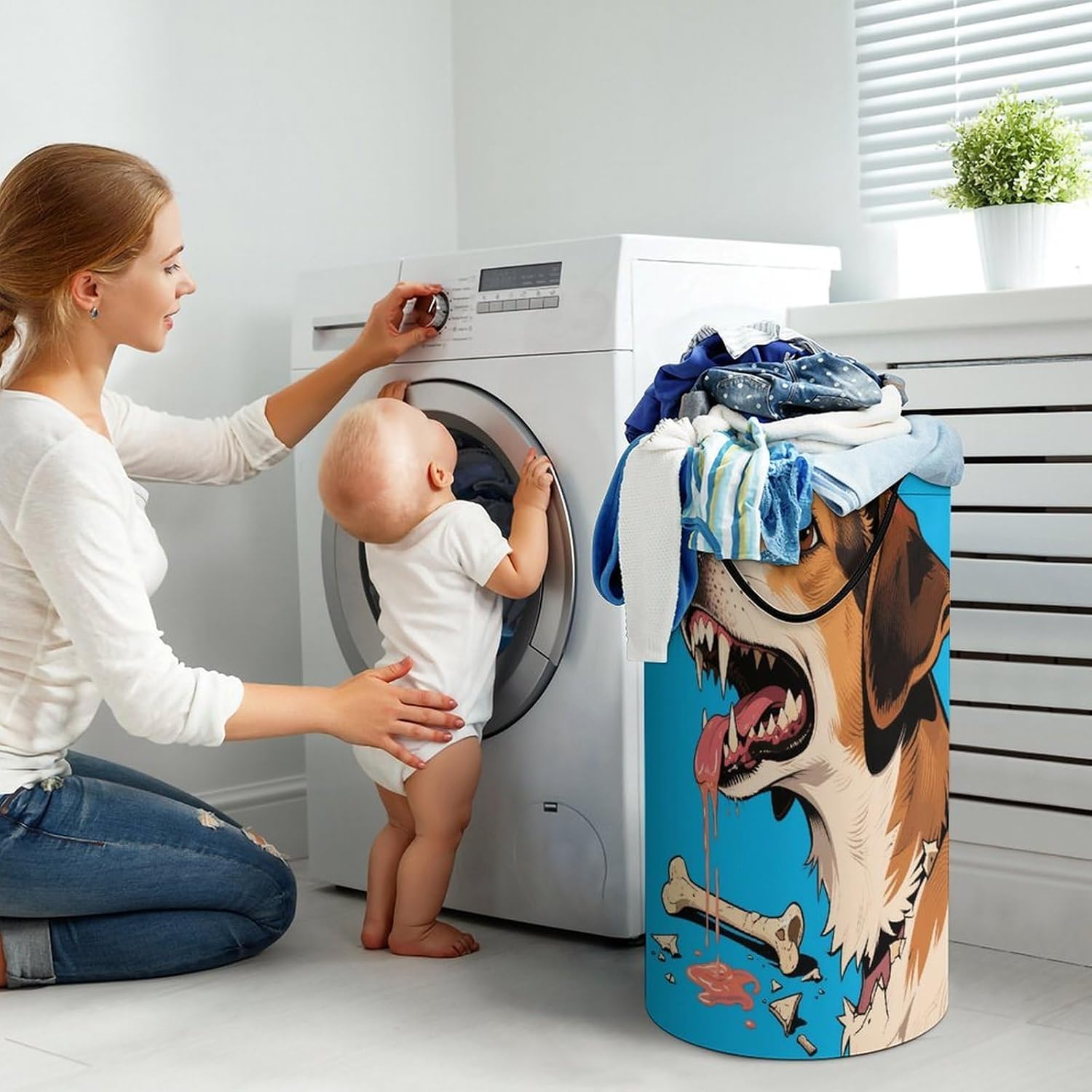 Hungry Dog Laundry Hamper Fashion Dirty Laundry Hamper Portable Laundry Hampers with Handles Lightweight Large Clothes Storage Basket for Bedroom Bathroom