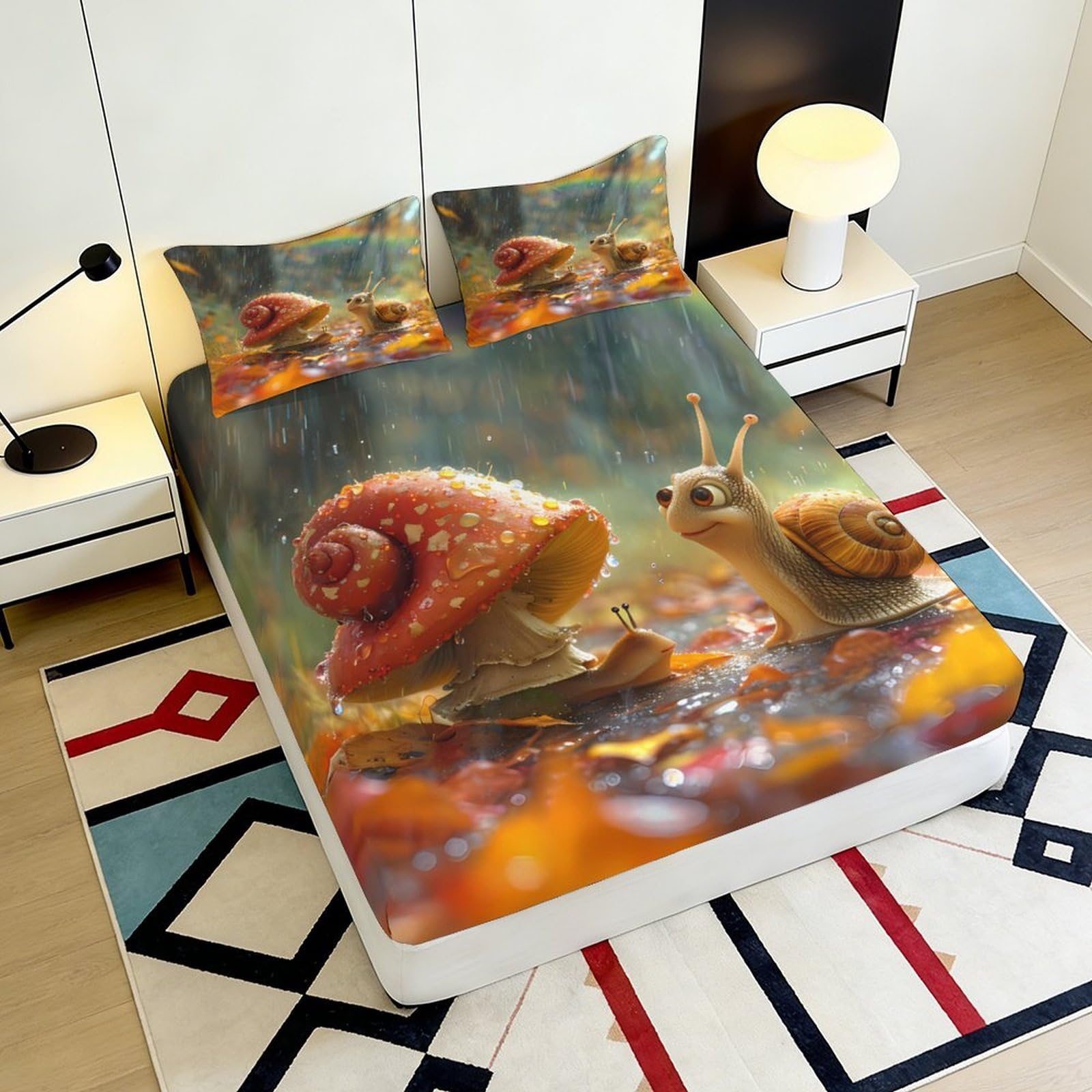 3D Druck Waldschnecke Spannbettlaken Mikrofaser Tiefes Taschen Schlafzimmer Waldschnecke Matratzenschutz Spannbezug rutschfest Vollumhüllung 200x200x25cm