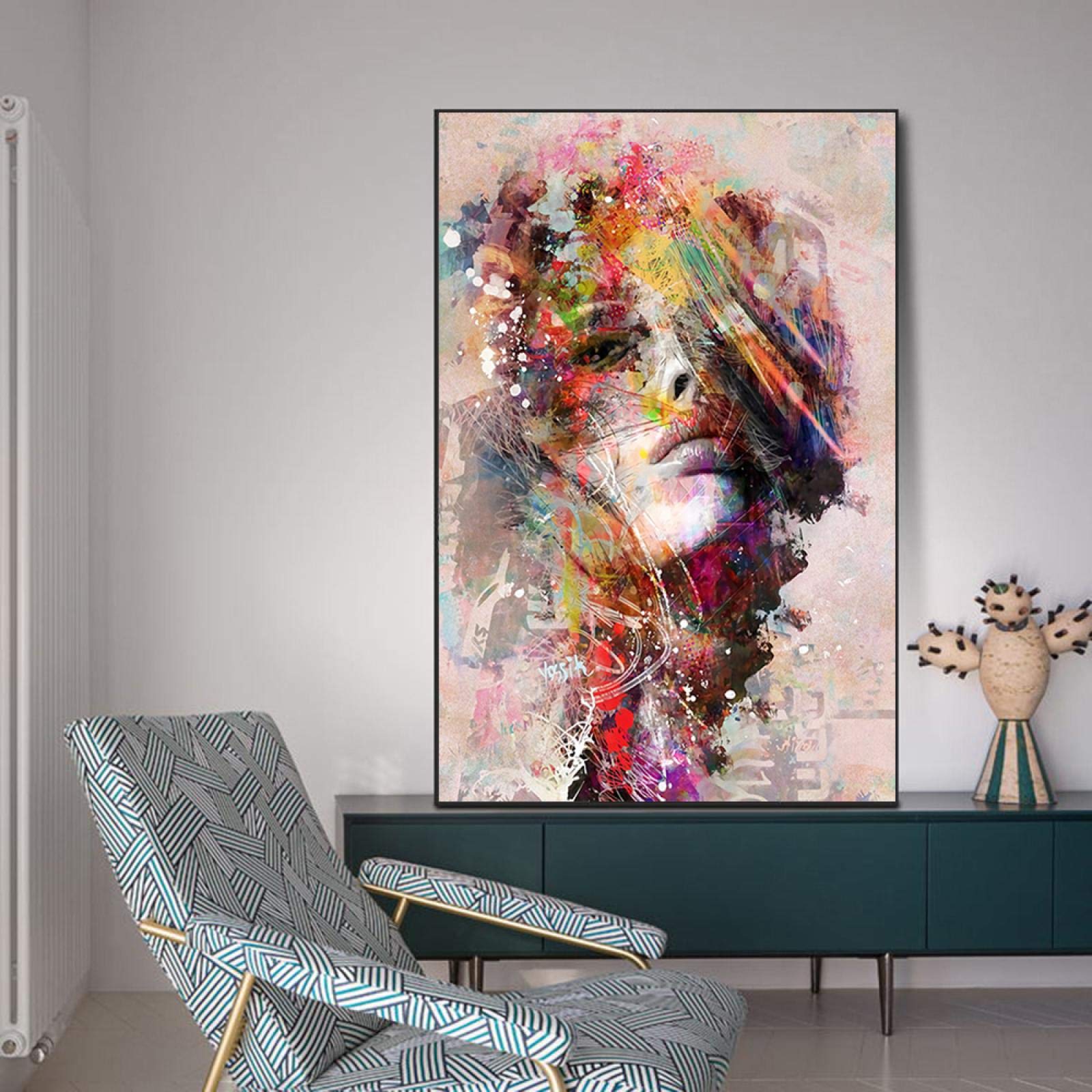Guying Art Frameless Colourful Portrait Abstract Graffiti Woman Posters And Prints Art Canvas Paintings Wall Art Pictures For Living Room Home Decor 60X80cm(24X31in)