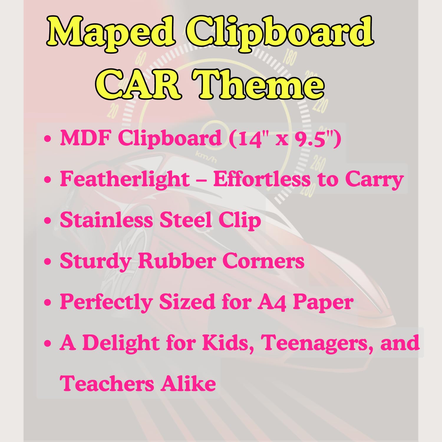 Maped Prüfungs-Set, 12-teiliges Set (Auto-Thema), hochwertiges Klemmbrett und dunkle Holzstifte, Prüfungsblock für Studenten, ideal für Schüler, unverzichtbares Prüfungs-Set