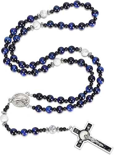 Rosario de cuentas católicas hechas a mano de 0.315 pulgadas para hombre, collar de rosario negro grande con medalla milagrosa, rosarios, regalos