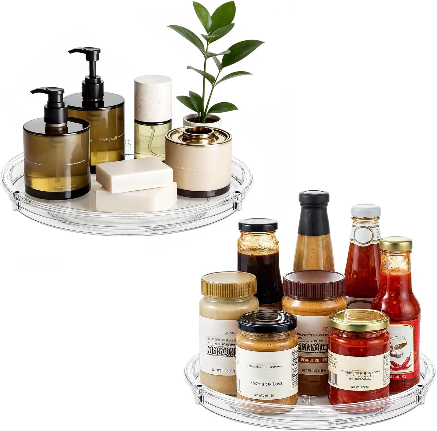 LAMU 10.2'' Wood Lazy Susan Turntable and 2 Pack Clear Lazy Susan Organizer