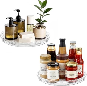 LAMU 2 Pack Lazy Susan Organizer, 9 Clear Lazy Susan Turntable for Cabinet, Fridge, Kitchen, Pantry, Countertop, Table Top, Refrigerator Organizers and Storage, Seasoning and Spice Organizer