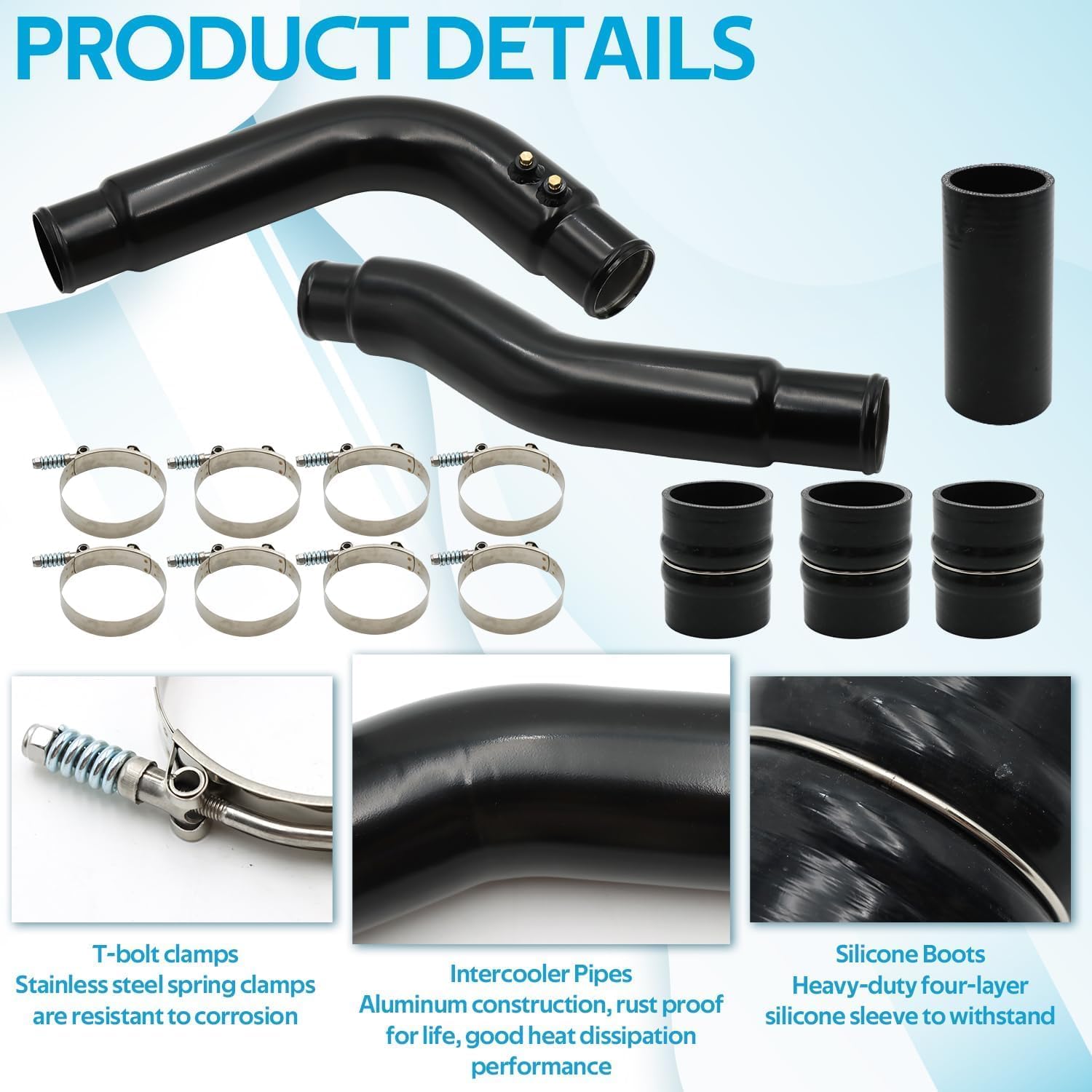 Aluminum Intercooler Pipe & Boot Kit Fit for 2003 2004 2005 2006 2007 Dodge Ram 5.9L Cummins Diesel-Black