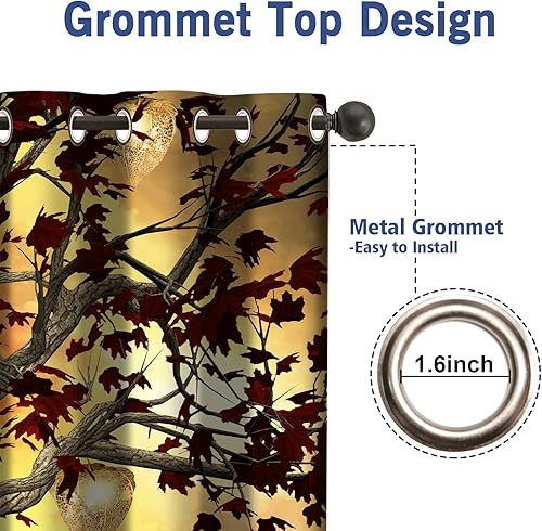 Miniatura 5 de Jekeno Cortinas opacas de árbol de otoño, decoración de habitación de árbol de otoño, luz de luna, mariposa, farol, luciérnaga, con ojales, para