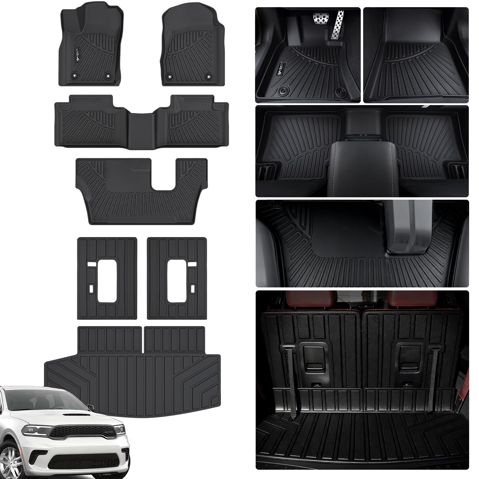 LJWAITO Floor Liners & Cargo Liners & Backrest Mat for 2016-2025 2026 Dodge Durango 6 Seats-2 Row Bucket Seat，TPE All Weather Protection Car Floor Mats with Trunk Mat Covering The Backrest — view 19