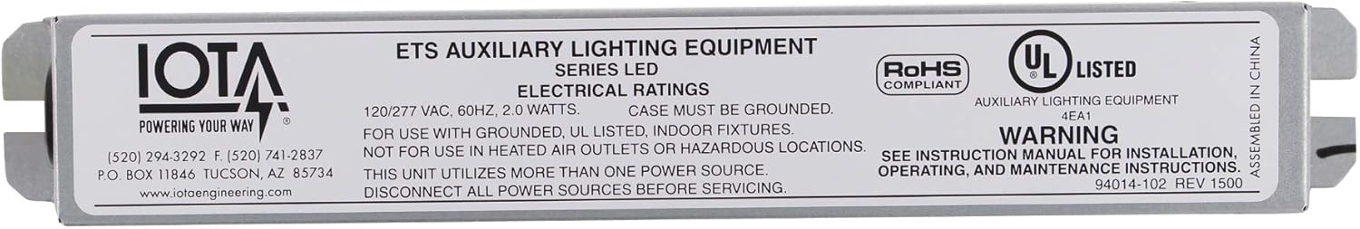 Iota ETS Auxiliary Emergnecy Lighting Control Ballast, LED, 2.0W, 120/277V