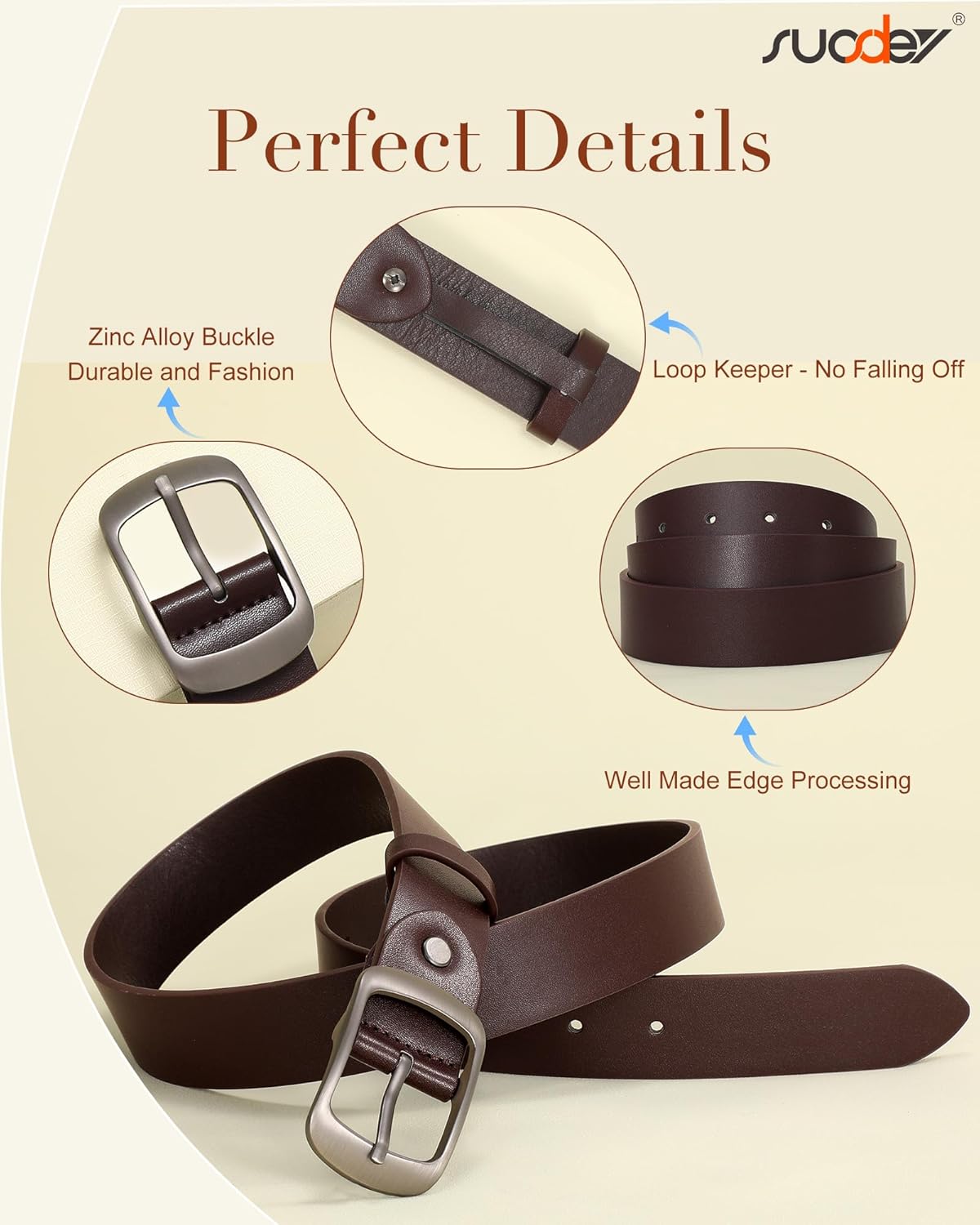 SUOSDEY Women Belts For Jeans Dresses Pants Ladies Leather Waist Belt with Elegant Buckle, Width 1.3" - Image 3