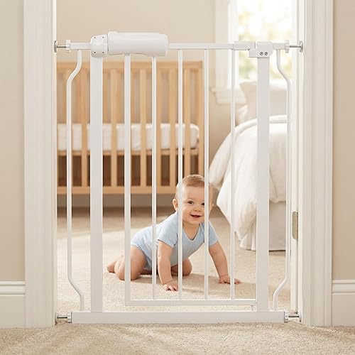 Puerta estrecha de paso para bebés de 24.02-29.13 pulgadas de ancho con cierre automático por tensión, puerta de seguridad para niños y mascotas de