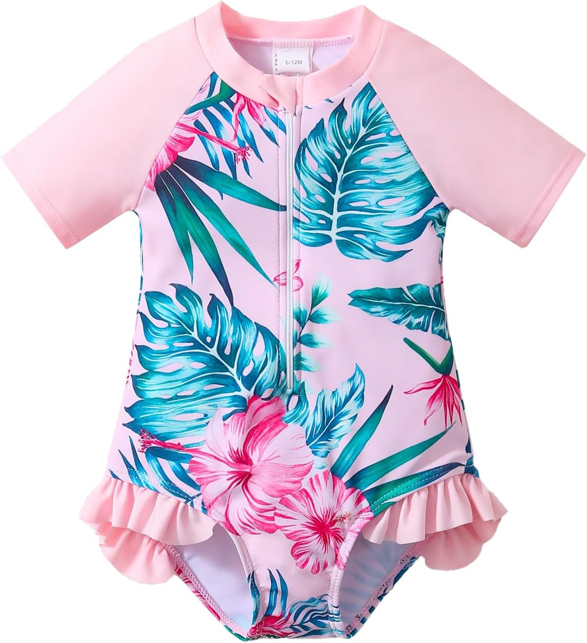 Toddler Baby Girls One Piece Swimsuit Bathing Suit Short Sleeve Rash Guard Swimwear with UPF 50+ Sun Protection