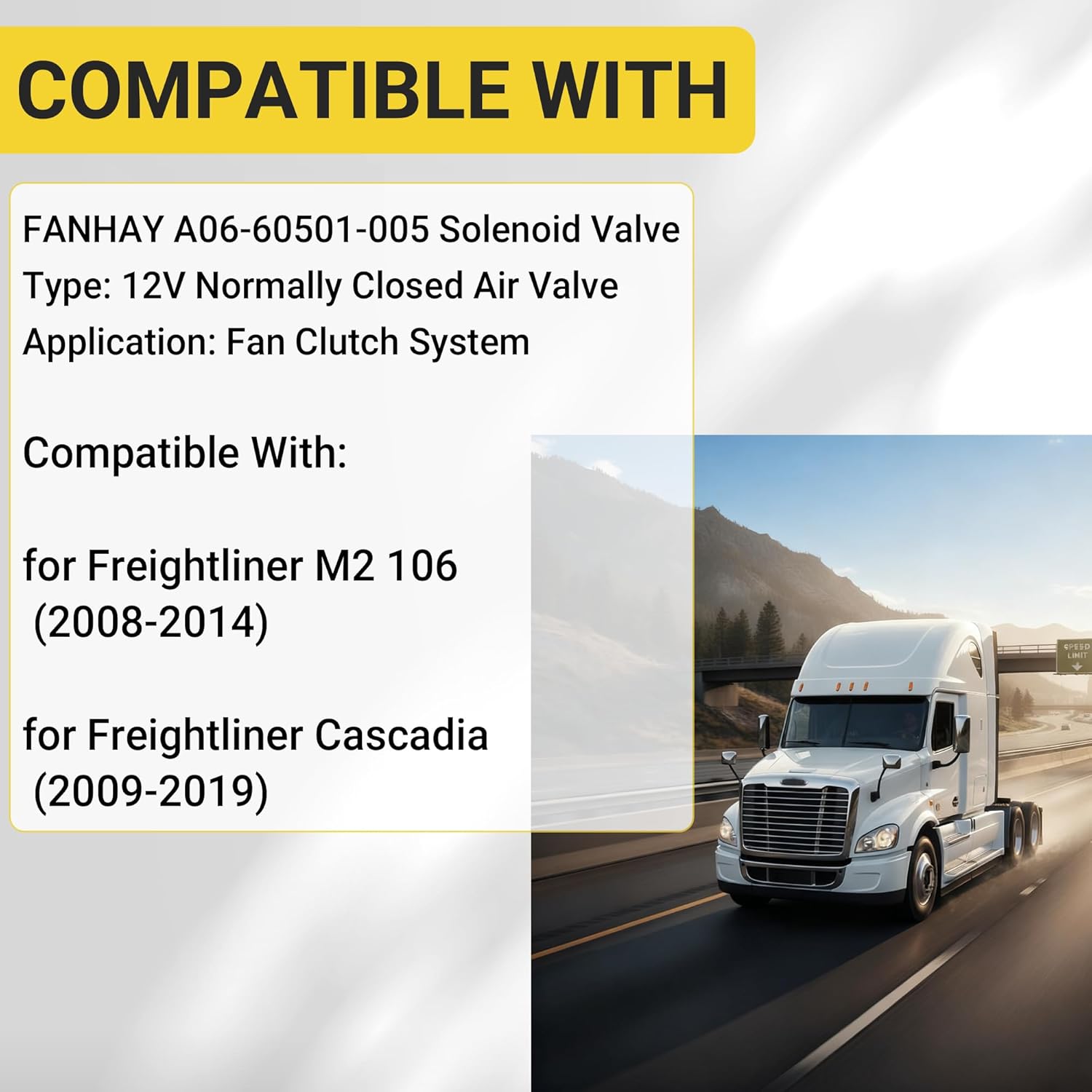 A06-60501-005 Solenoid 12V Normally Closed Air Valve Fan Clutch for Freightliner M2 106 (2008-2014), for Freightliner Cascadia (2009-2019) Replace 173.1124 S23869