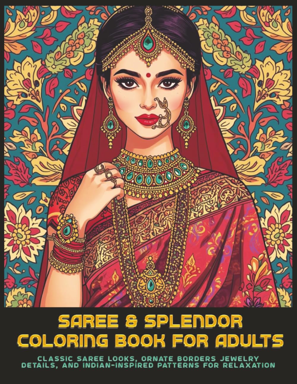 Saree & Splendor Coloring Book For Adults: Classic Saree Looks, Ornate Borders, Jewelry Details, And Indian-Inspired Patterns For Relaxation (Saree & Splendor Coloring Series)