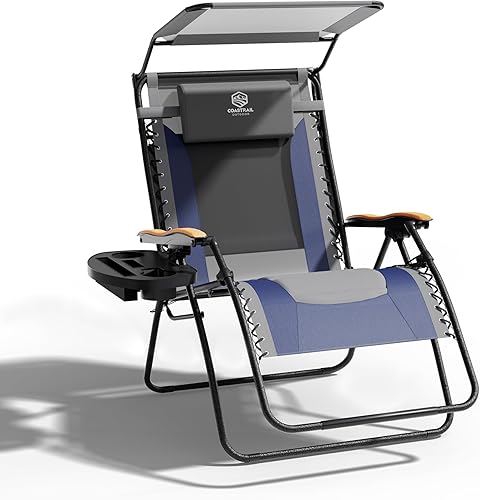 Miniatura 10 de Zero Gravity - Silla reclinable plegable para exteriores, patio, césped, silla de descanso ajustable con toldo y reposacabezas, bandeja lateral