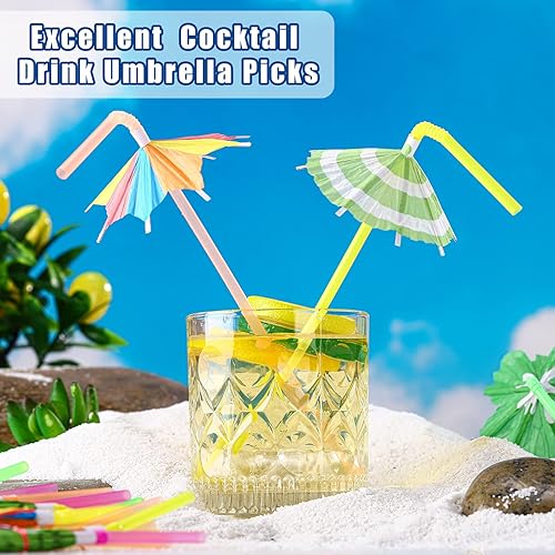 Miniatura 4 de 200 pajitas de hibisco para paraguas, cocotero, bebidas, cóctel, pajitas de verano para fiesta en la playa hawaiana, pajitas tropicales,