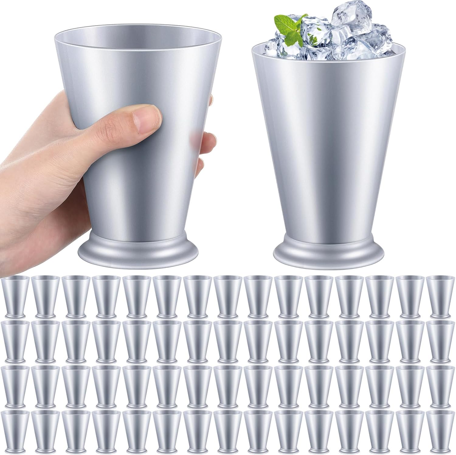 60 Pcs Plastic Mint Julep Cups Bulk 10 oz Silver Cocktail Mint Julep Glasses for Festival Party Supplies Bar Kitchen Restaurant Beer Juice Beverage