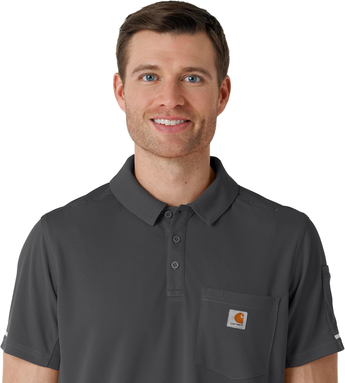 Carhartt Rugged Flex RSCU Scrubs for Men, Lightweight Short Sleeve Polo Scrub Top - Pewter, XL - Image 4