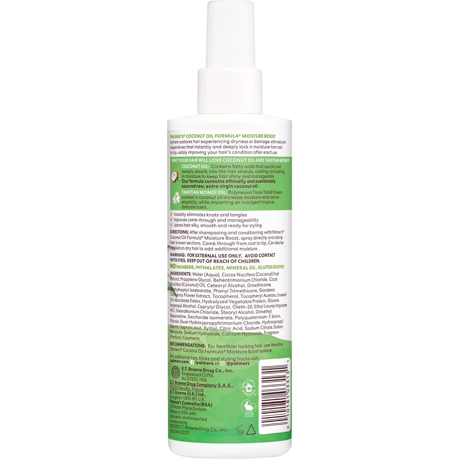 Palmer's Coconut Oil Formula Moisture Boost Leave-In Conditioner Spray, Instant Detangler, Hydrate and Strengthen Textured and Curly Hair, 8.5 Ounce