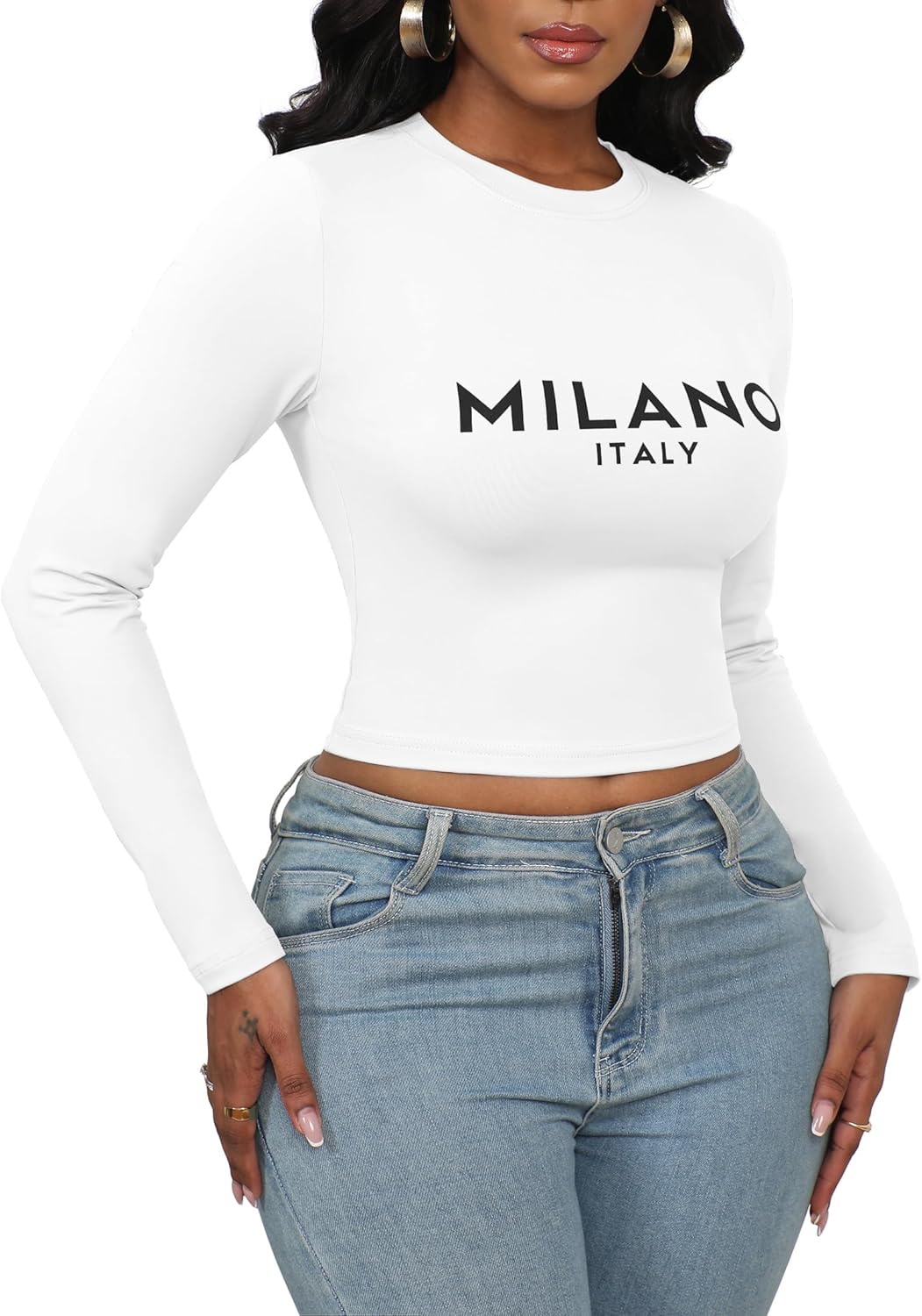 LovelyWholesale Women Graphic Long Sleeve Shirts Cute Going Out Fitted Crop Tops - Image 5