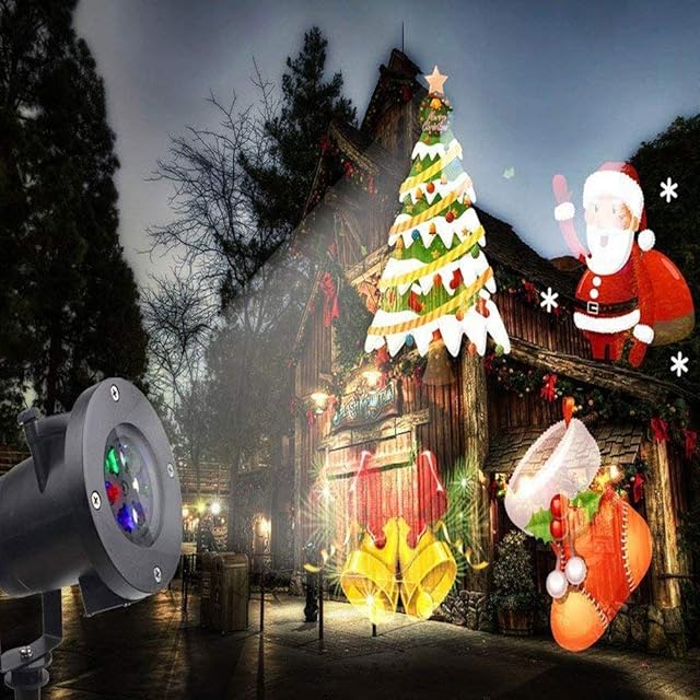 Christmas Projector Lamp Xmas Santa Claus Landscape Waterproof Led Stage Spotlight Lights Moving Lighting Indoor Outdoor for Xmas Gifts Party Garden House Home Patio Wall Decorations