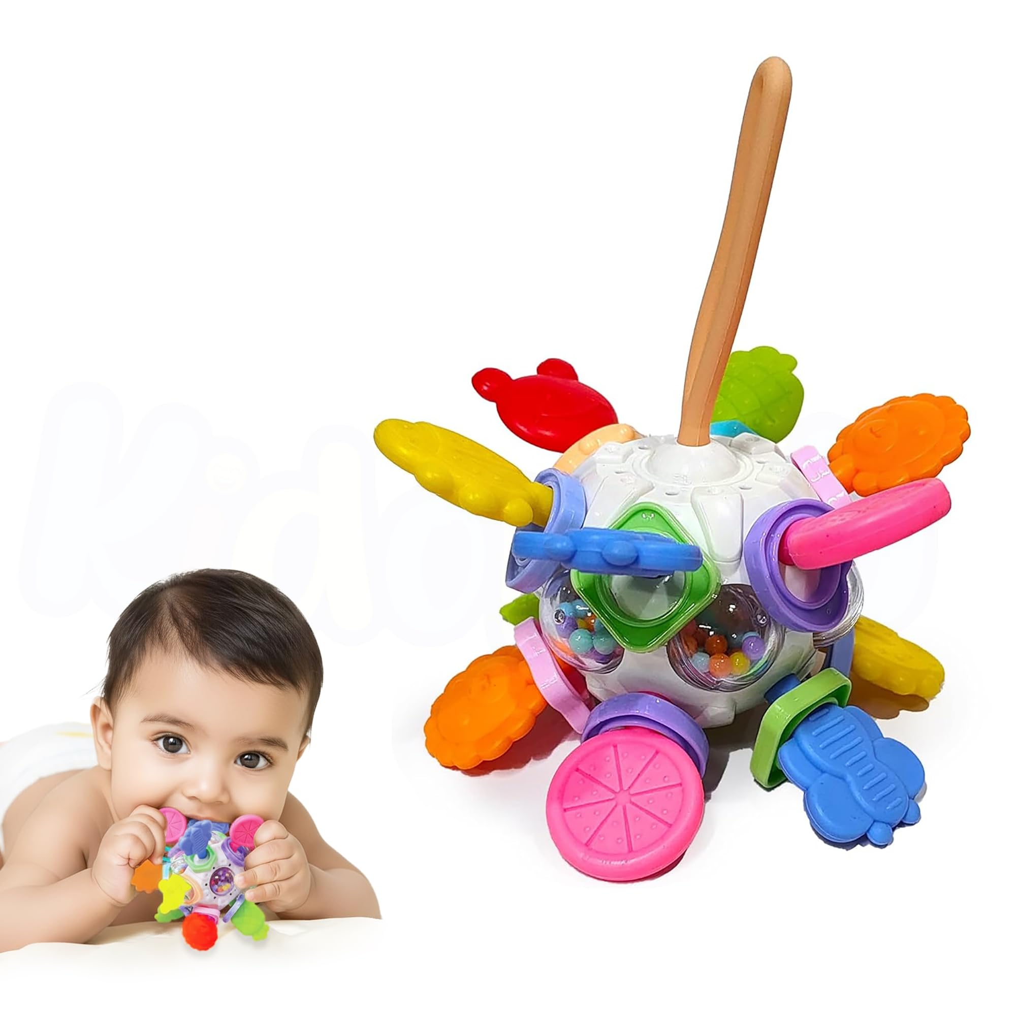 Kidology Baby Teether Silicone Ball Toy for 6-12 Months Babies, Multiple Sensory Teething Ball, Infant Rattles Developmental Toys Gifts for 1 2 Year Old Boys Girls, teether Toys for Babies, Toddlers