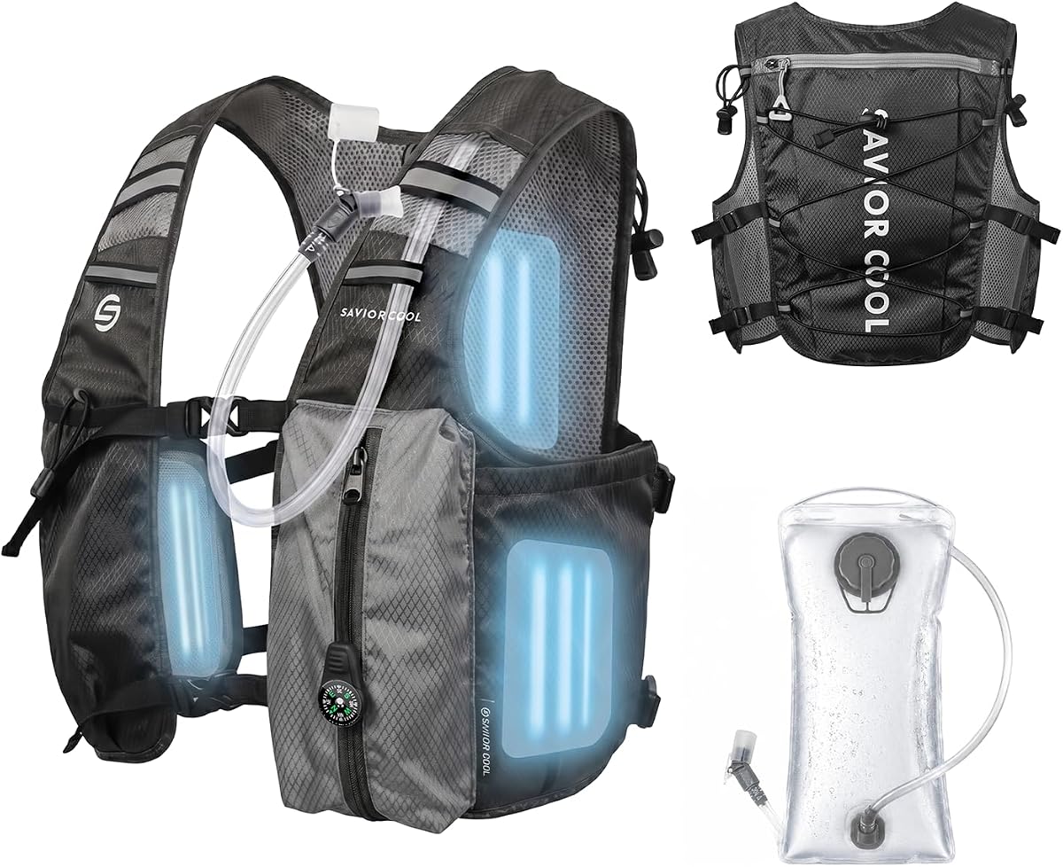 Cooling Hydration Vest with 2L BPA-Free Water Bladder, Running Vest with 3 Removable Cooling Packs, Lightweight Outdoor Pack for Hot Weather, Hiking, Cycling, Training