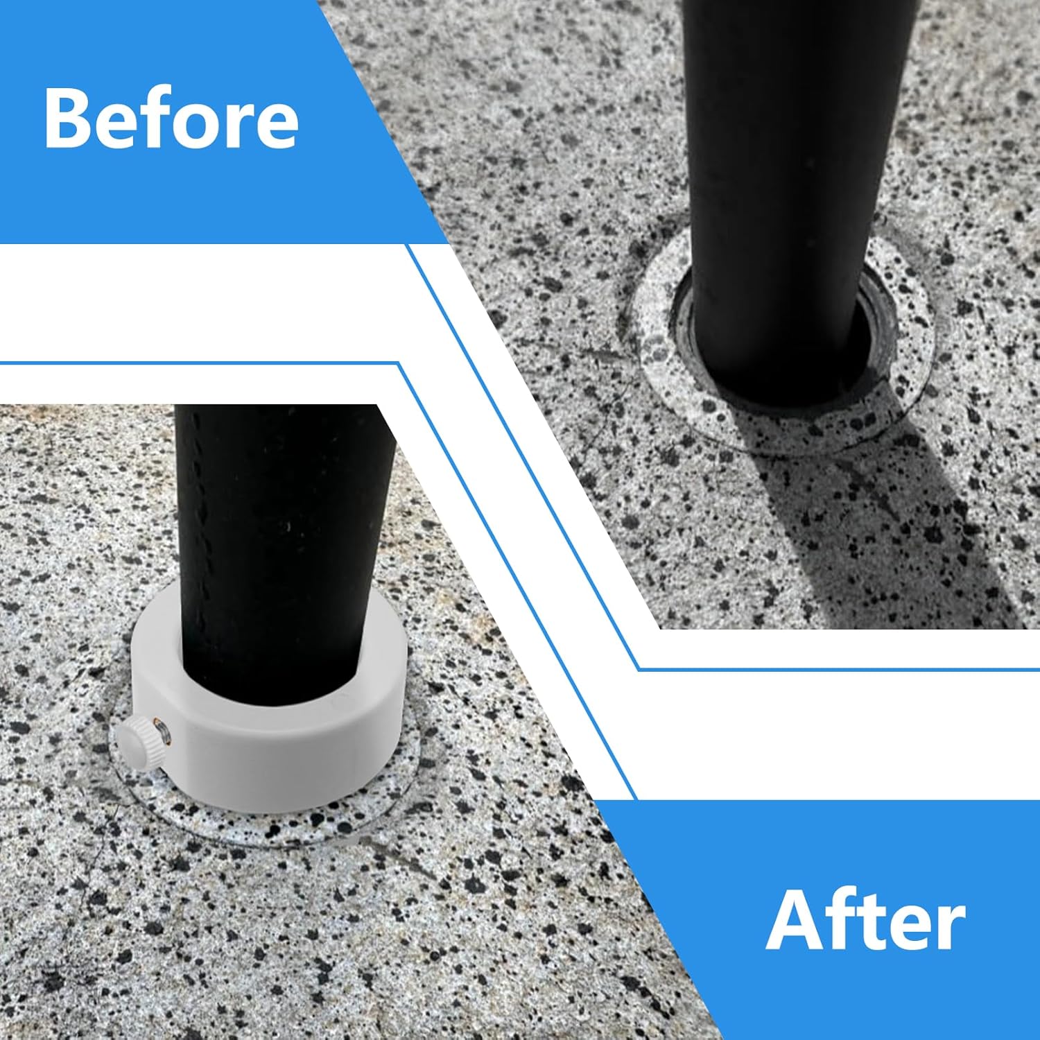 Pool Umbrella Pole Stabilizer Sleeve Adapter - Fit 1.5" & 1.35" Umbrellas Hole Holder Insert for Single-Threaded Baja Deck Pools Sleeves, Reducing Moving and Hold Umbrella in Place (White)
