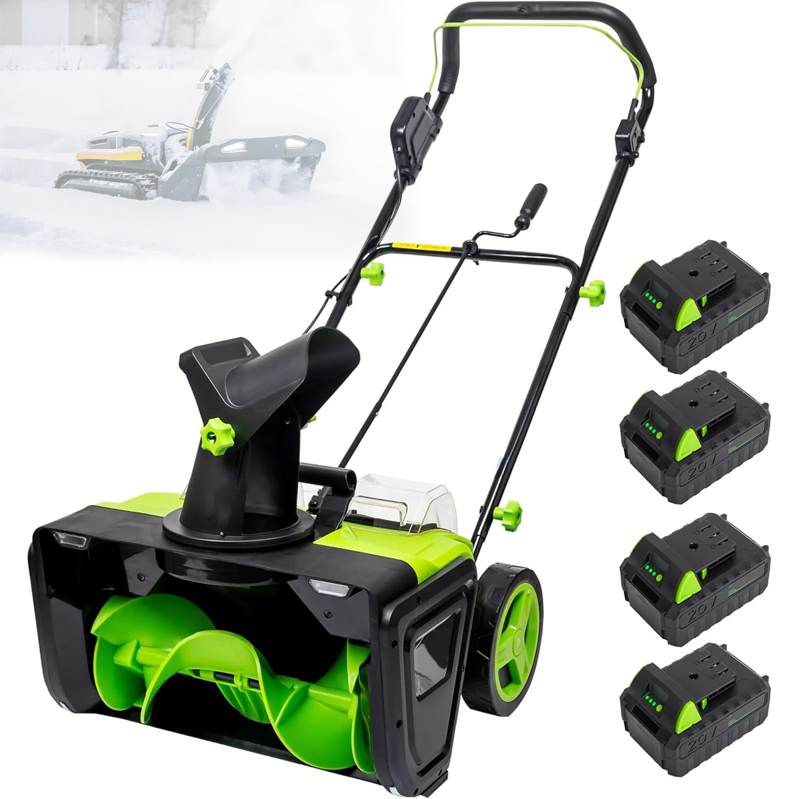 Pala da Neve Senza Fili 3500W, Soffianeve Elettrico Leggero con 2 Batterie da 20V 4.0Ah, Manico Regolabile e Deflettore Direzionale, Perfetta per Patii, Terrazze e Passaggi Pedonali 4 batts
