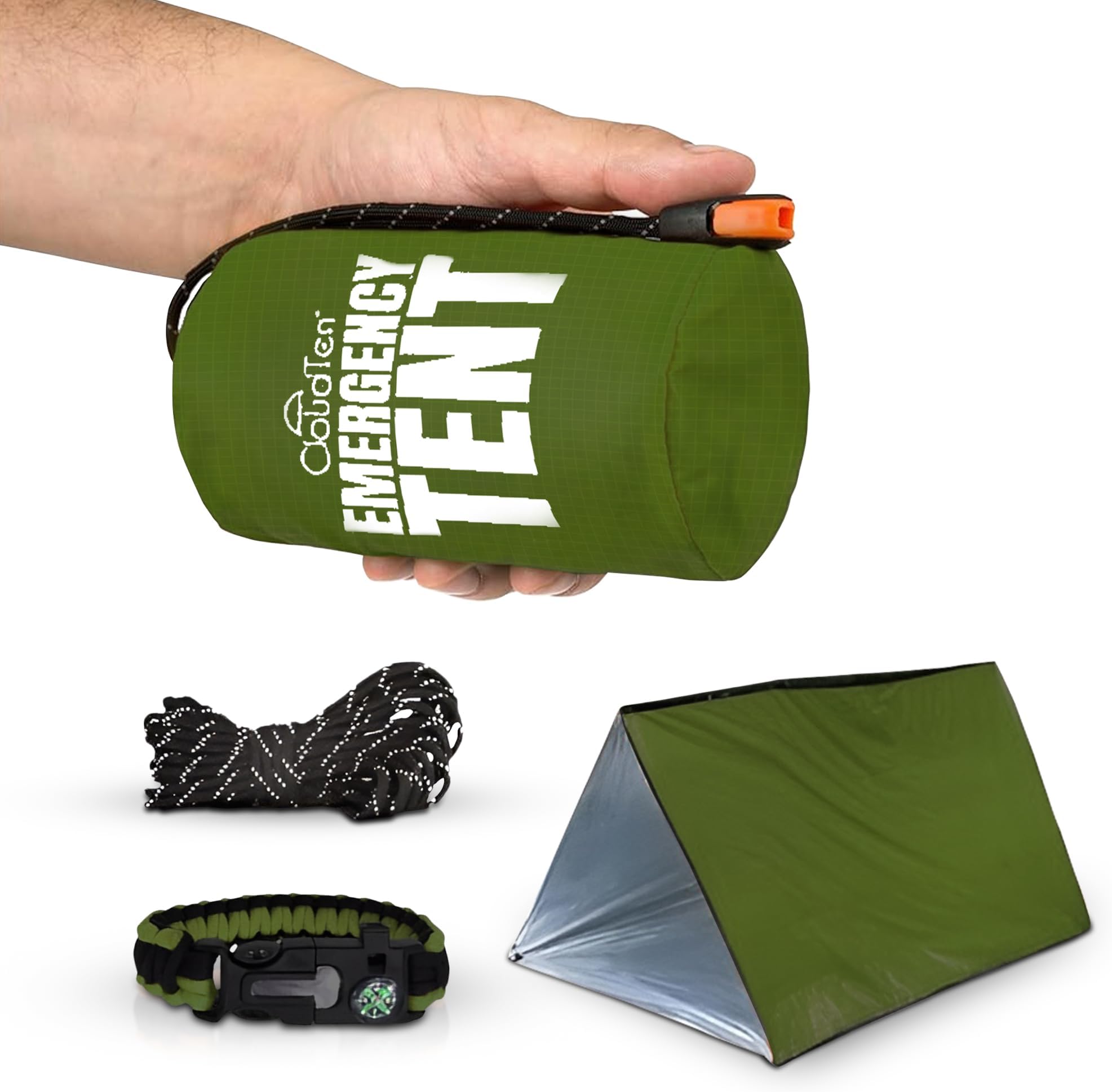 CloudTen Emergency Tent: Lightweight 2 Person Survival Tent with Multi-Function Paracord Bracelets - Essential Survival Gear & Bug Out Bag Items for Preppers, Hikers, Survivalists, Campers, Boy Scouts