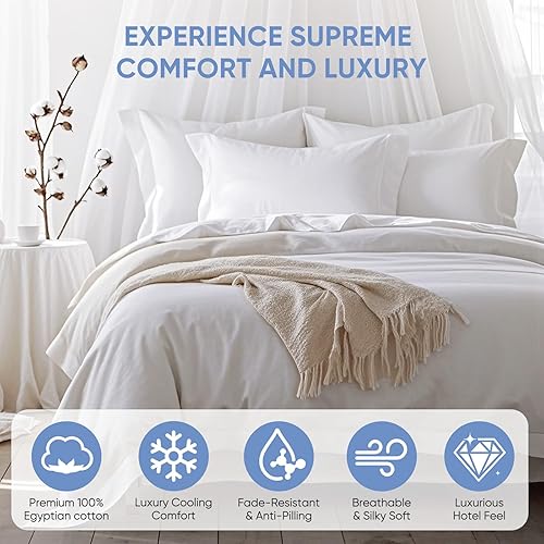 Miniatura 3 de TWK Juego de sábanas de 1200 hilos 100% algodón egipcio de fibra larga, bolsillo profundo estilo hotel de lujo con costuras elásticas reforzadas,