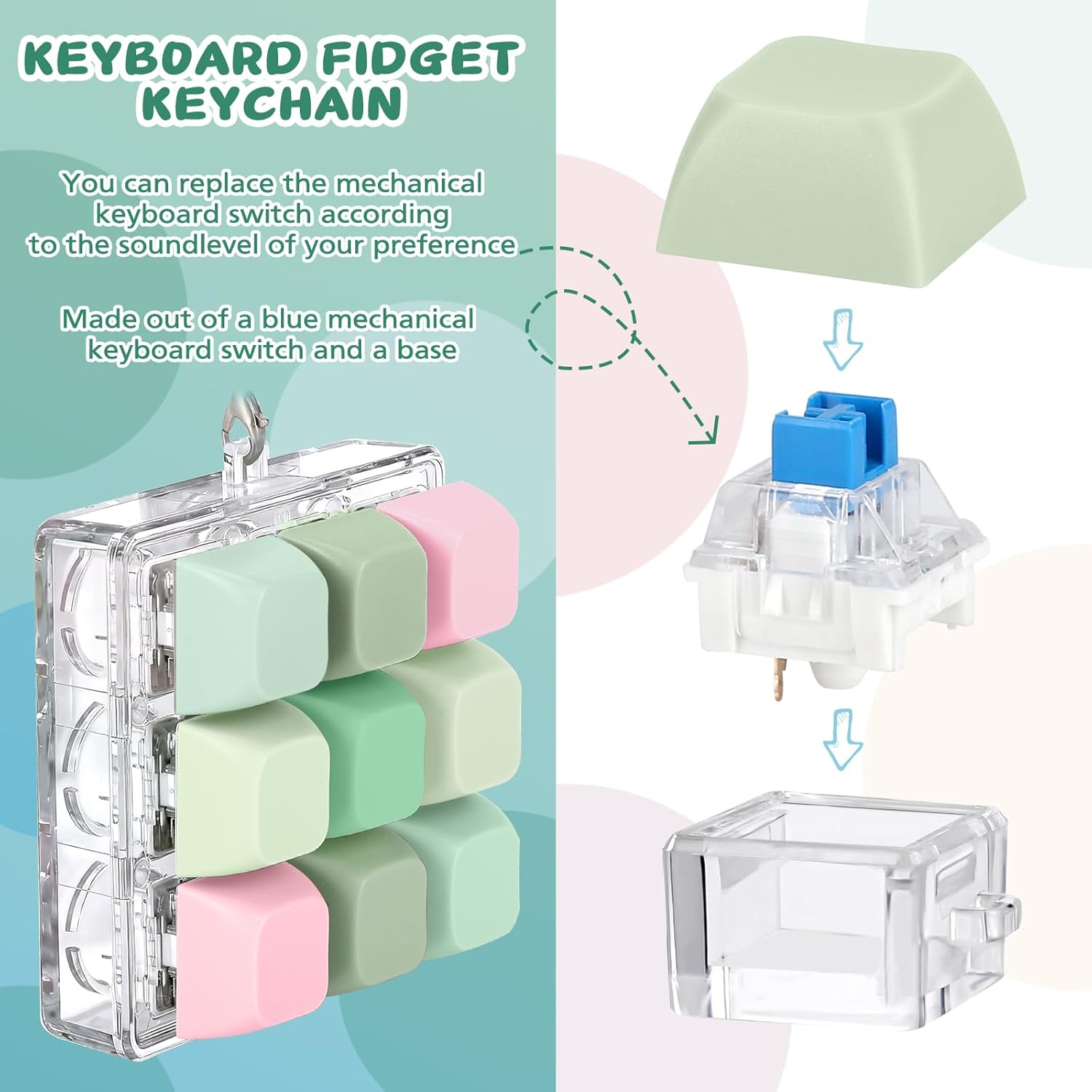 Axlksia Keyboard Fidget Toy, Fidget Clicker Keyboard Fidget Keychain, Button Fidget Gifts for Adults to Relieve Stress and Pass Time (Style Y)
