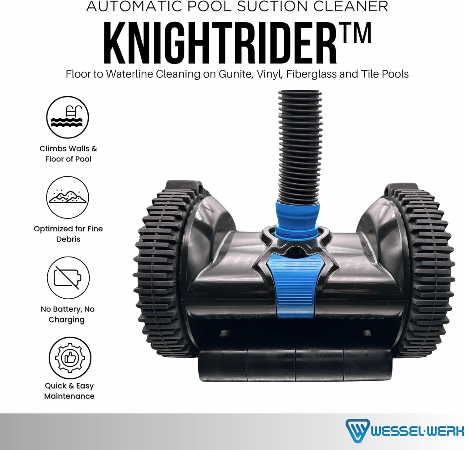 Wessel-Werk Knightrider Automatic Turbine Pool Suction Cleaner, Climbs Walls and Floor, No Battery Required, for Inground Pools (Starter Set)