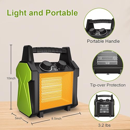 Miniatura 3 de Gardtech Calentador de exterior para patio, calentador eléctrico con protección contra sobrecalentamiento, calentador de garaje portátil de cerámica