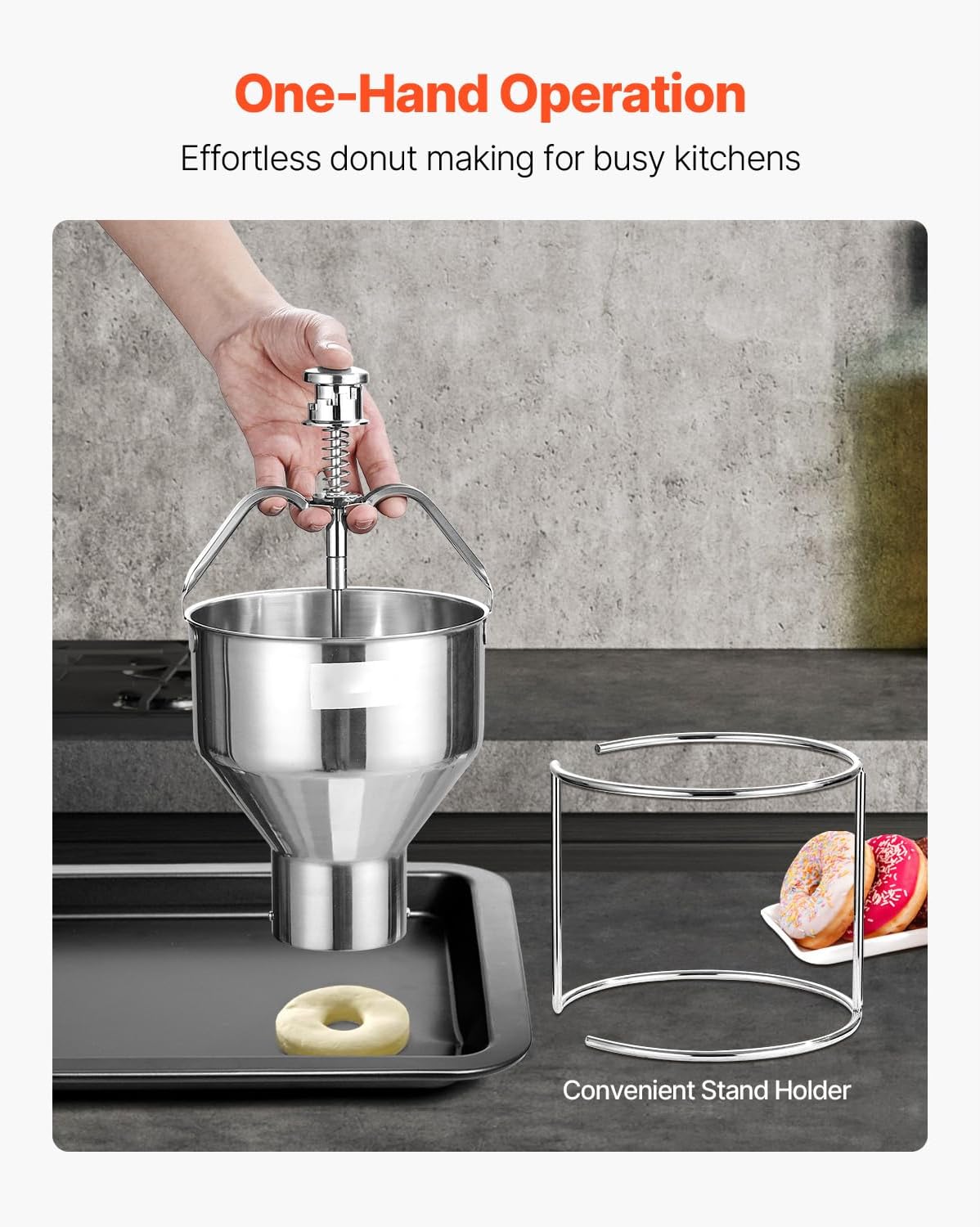 Happybuy Donut Depositor, Large Capacity Manual Donuts Dropper, 304 Stainless Steel Commercial Batter Dispenser, 6 Thickness Adjustment Doughnut Hopper with Stand, Ideal for Restaurant