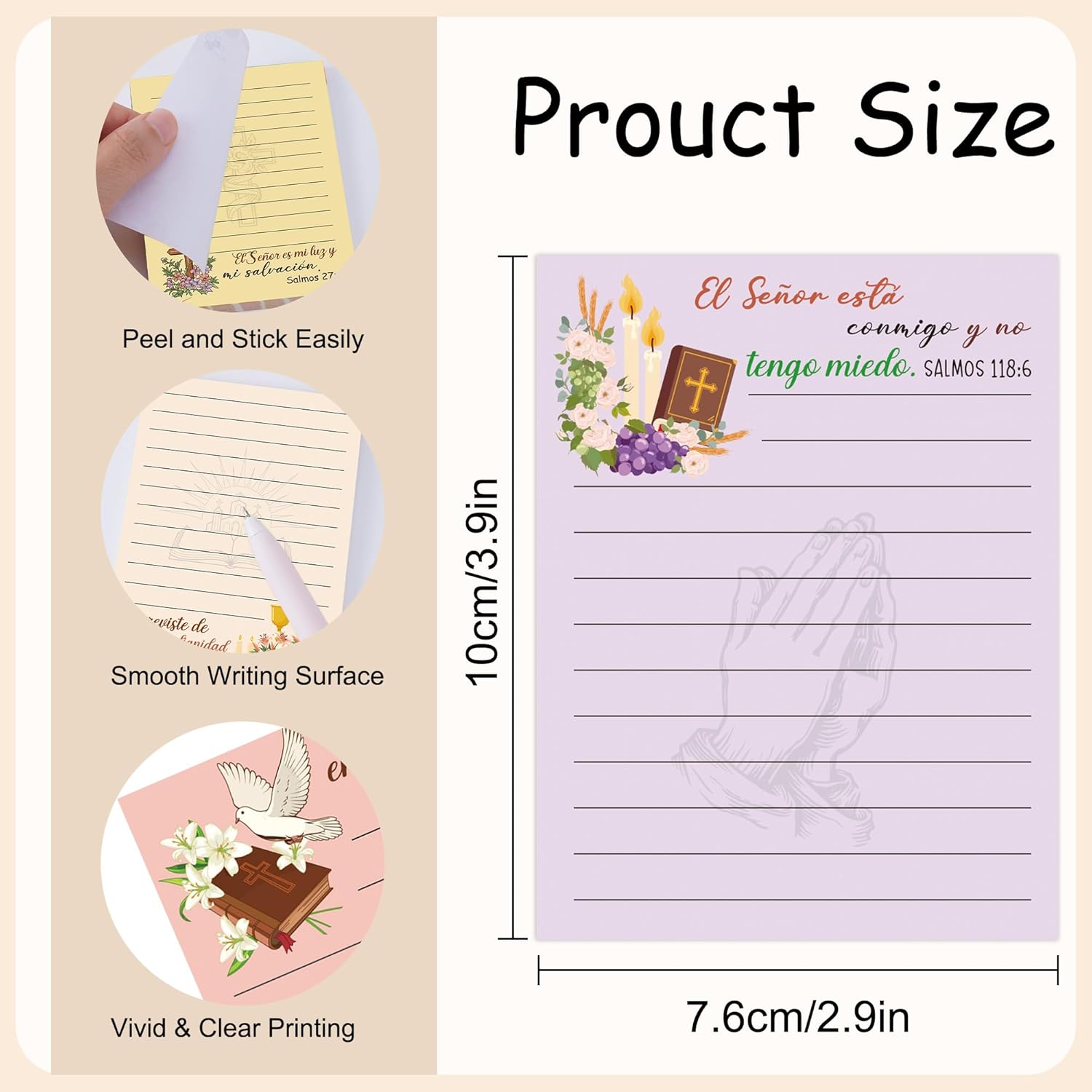 9 Pack Spanish Bible Verse Sticky Notes Set, 450 Sheets Christian Self-Stick Notepads with Inspirational Scripture Designs in Español, Faith Gifts for Church Women or Believers - Image 2