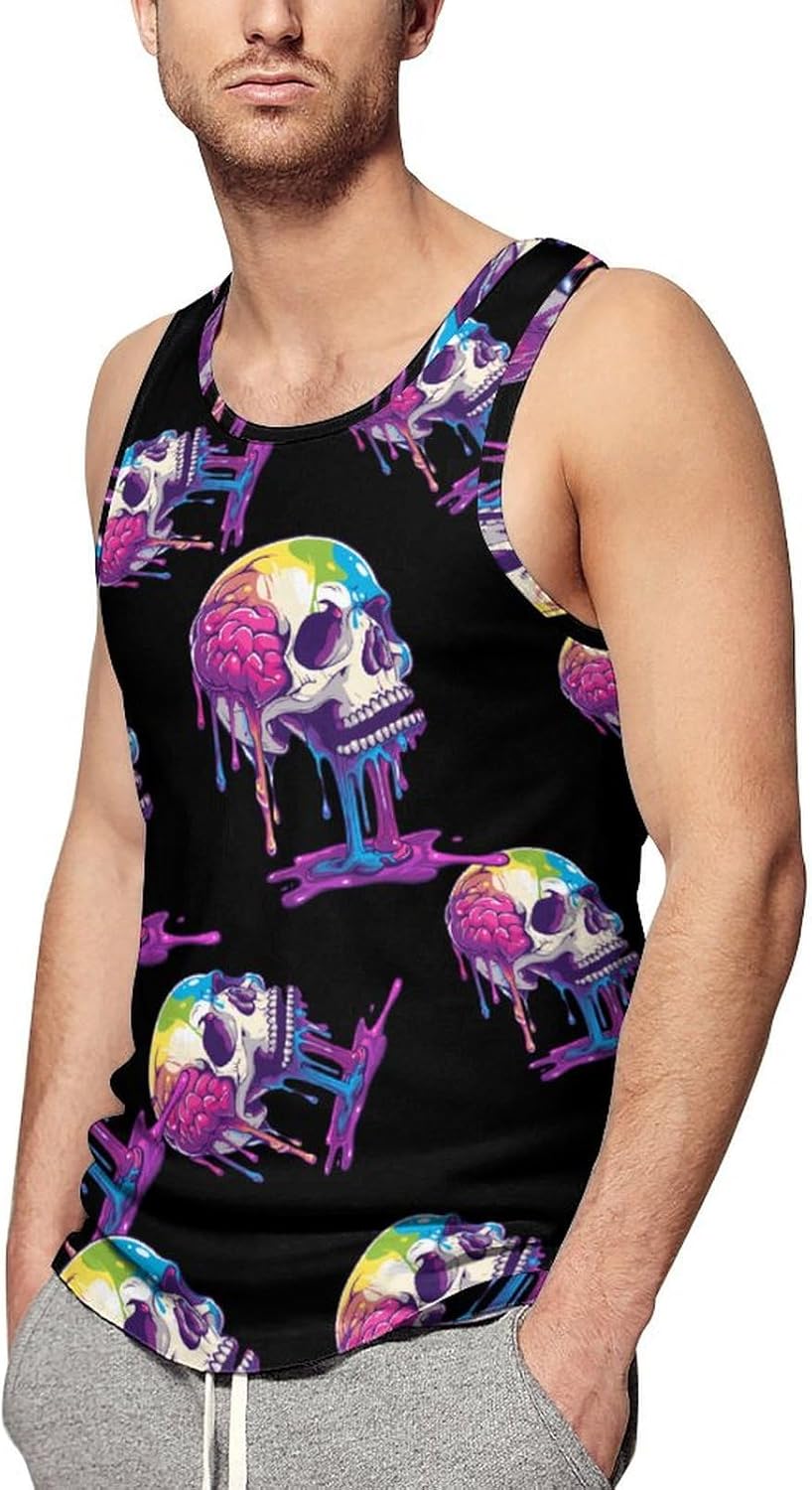 Skeleton Skull A Brain Invade Men's Tank Top Sleeveless Muscle Shirts Vest Beach T Shirts for Workout Gym
