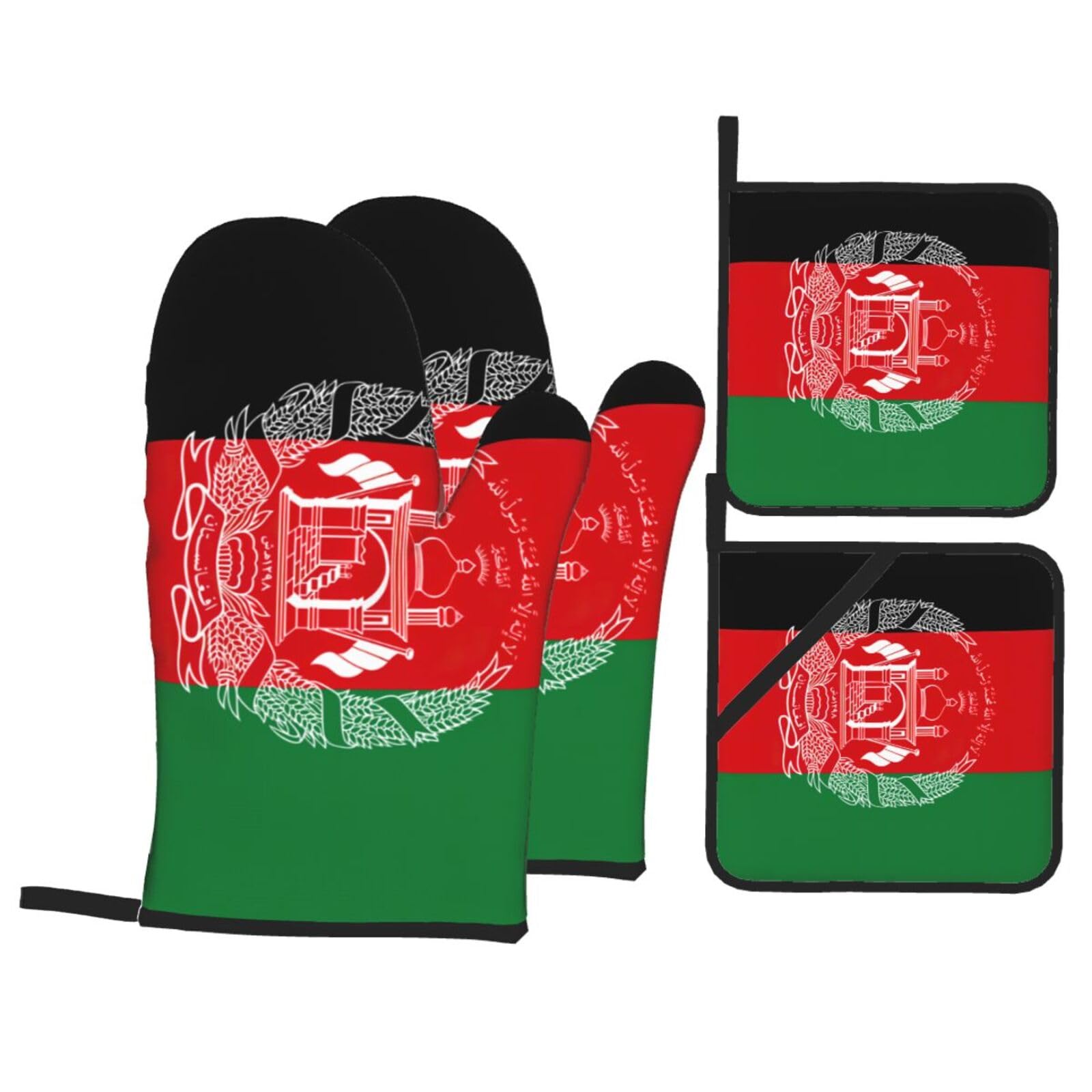 Flag of Afghanistan Print Oven Microwaving Waterproof Kitchen Gloves for Baking Grilling Holiday Cooking