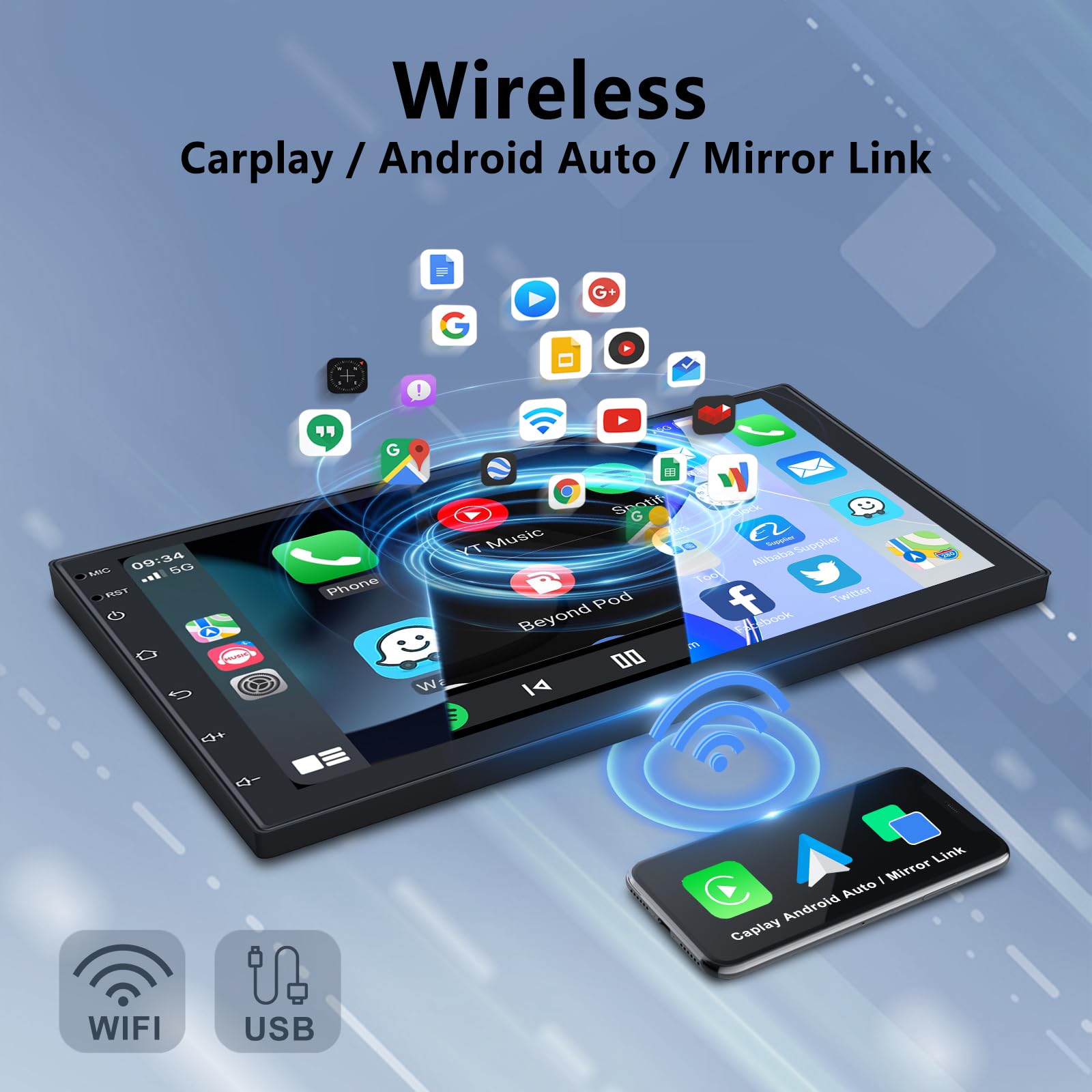 【8 Nucleo 4+64G】Hodozzy Carplay Android Autoradio 2 Din con GPS 7 Pollici IPS Schermo, Stereo Auto Bluetooth con Android Auto/DSP/WiFi/RDS/FM/USB+Telecamera Retromarcia