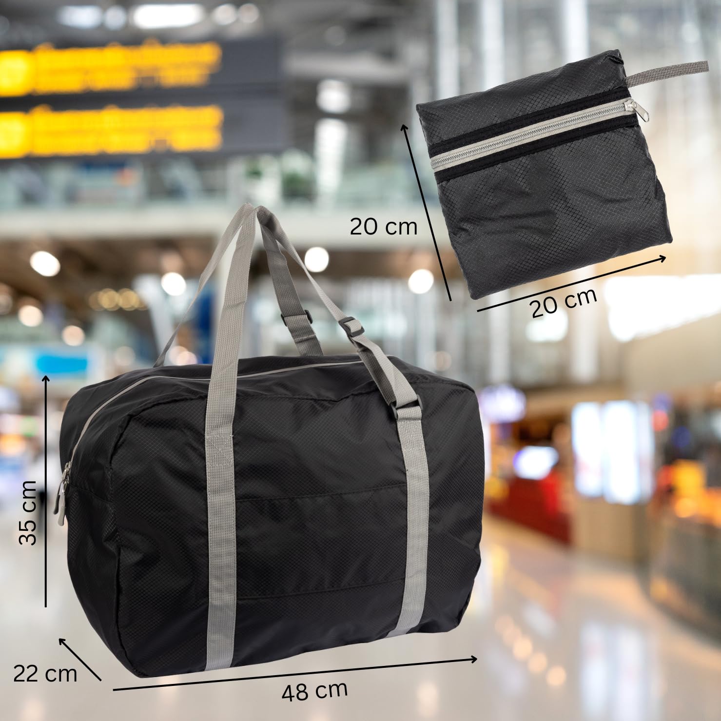 WEDO BAGTOGO Torba podróżna – składana torba podróżna (35 l), wodoodporny i lekki nylon, regulowane paski do noszenia, wodoodporne zamki błyskawiczne, pasek do mocowania wózka, czarna, czarny, jeden