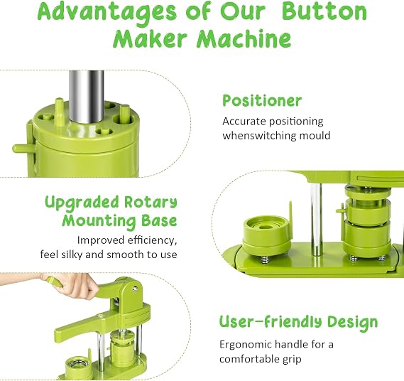 Button Machine 25 mm Button Maker Machine with 100 Button Parts, Image, Circle Cutter, Push-Pull Press Badge for DIY Gifts Pin Maker Button Manufacturing