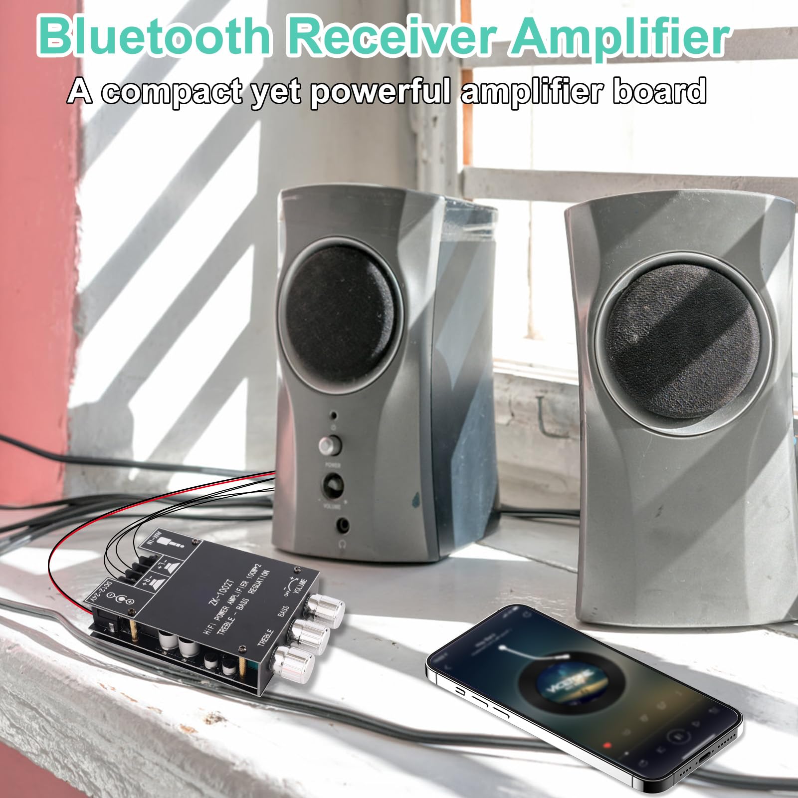 Scheda Amplificatore Bluetooth ZK-1002T, Scheda Amplificatore Stereo 100W+100W con Controllo Alti Bassi Supporta Ingresso AUX/Bluetooth con Ampia Tensione 12-24V Manuale Utente (Pre-Assemblato)