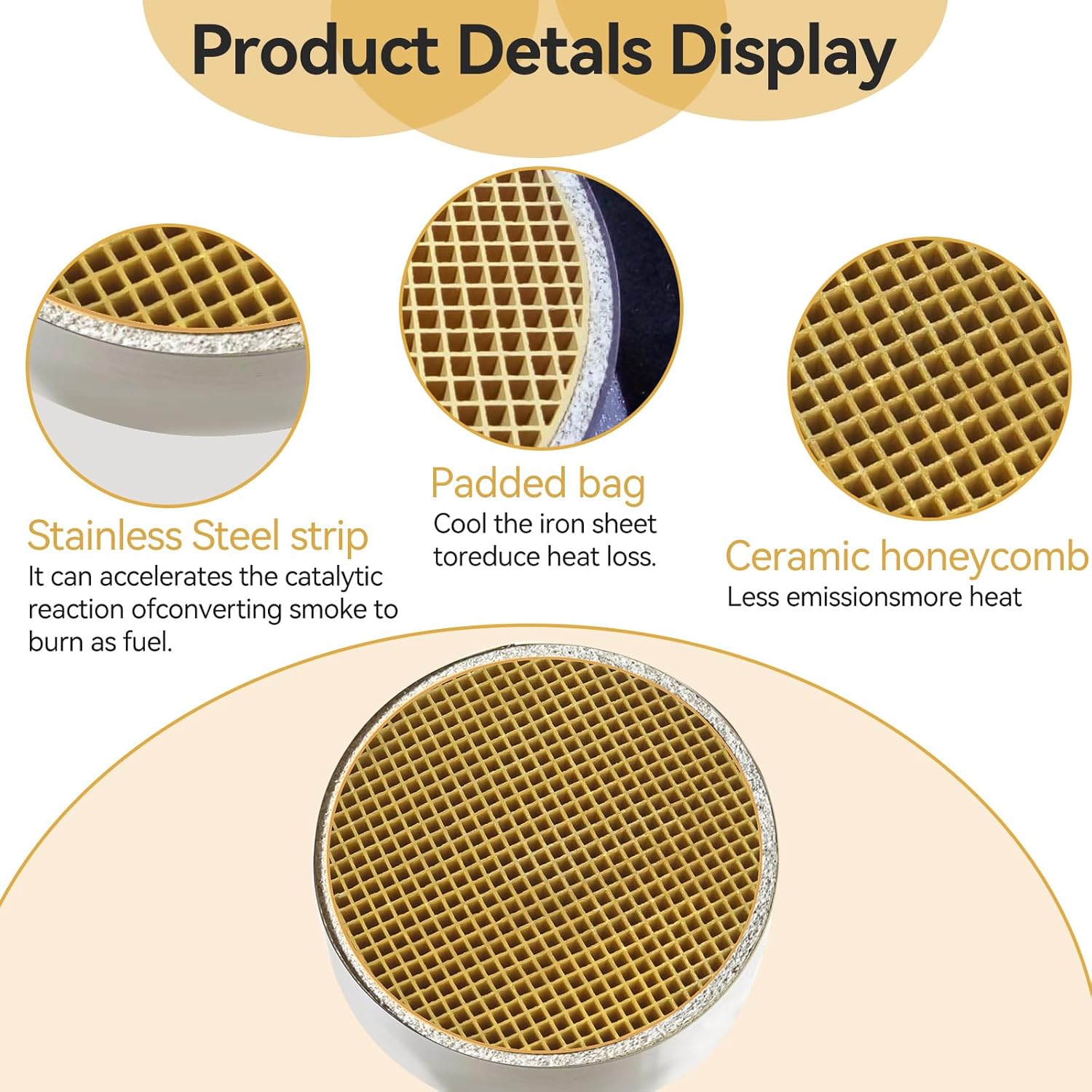 Wood Stove Catalytic Combustor, 6" x 2" Ceramic Catalytic Combustor Replacement for Dutchwest-2460 2461 2462 Englander Dovre Stove, Longer Burn Time & Save Firewood