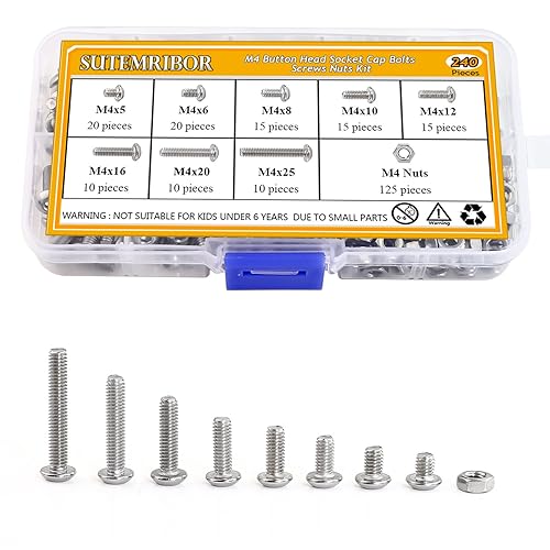 Miniatura 2 de Sutemribor 240 piezas M4 cabeza de botón de acero inoxidable hexagonal, cabeza de casquillo de casquillo de tornillos, tuercas kit surtido + llave