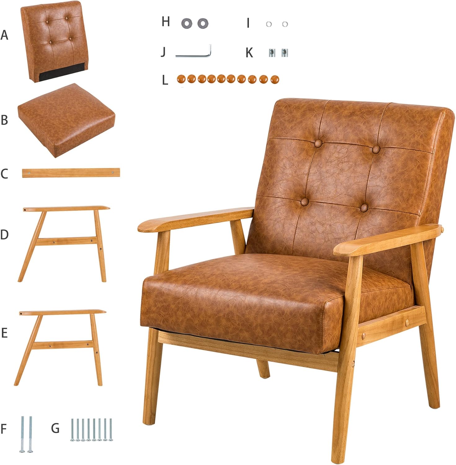 GIA Home Furniture Series Lounge Chair with Brown Tufted Vegan Leather Cushioning and Wood Frame