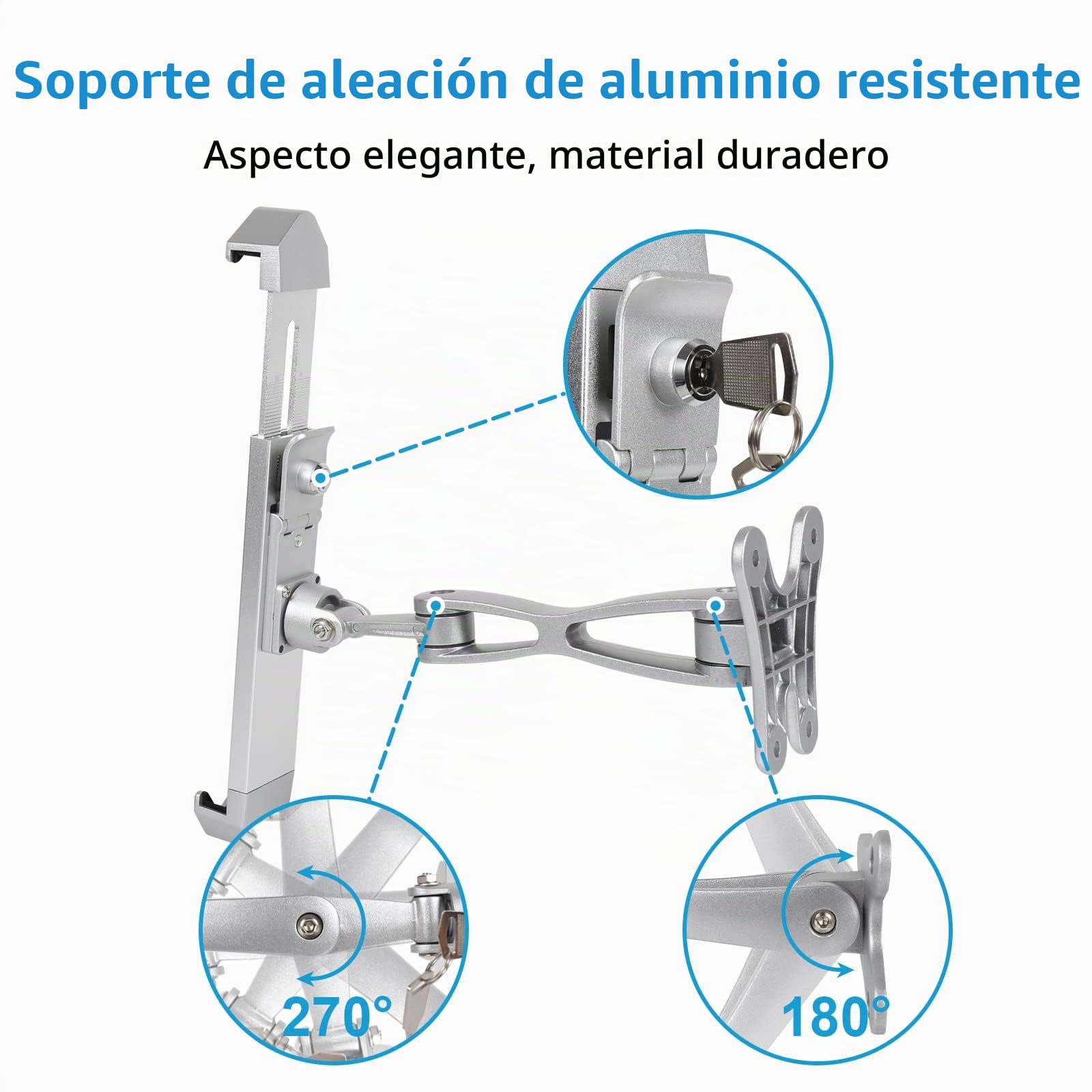 Soporte Tablet Pared Antirrobo con Candado de Seguridad | Soporte Tablet Aluminio de Brazo Articulado Resistente para iPad Pro 11-inch, Air Mini, Galaxy, Surface, Tabletas 7-11"