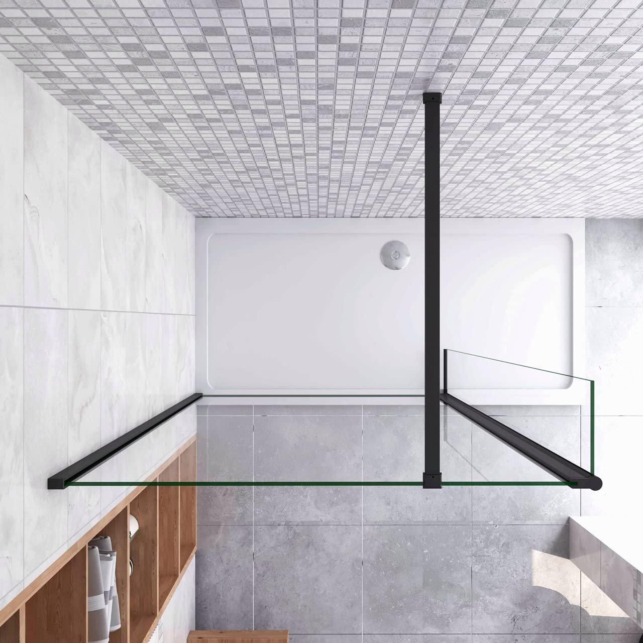 Walk in Doccia 120x200cm Due Pareti (90+30) cm Vetro 8mm Barra 90cm