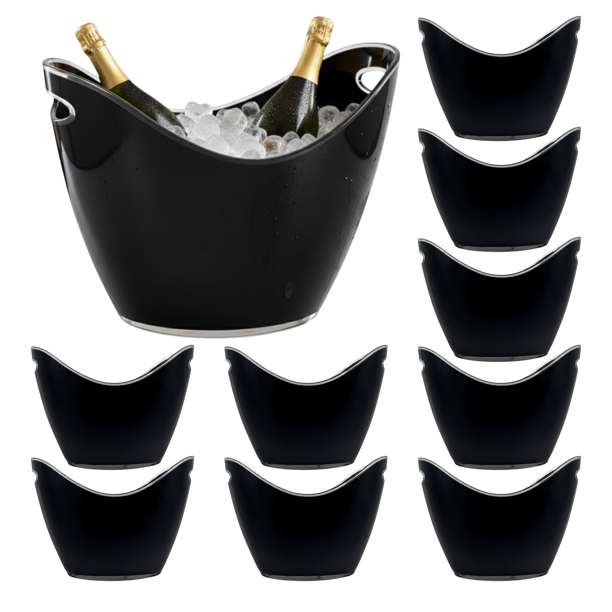 Chabrias Ltd 10 Pack - 8 Litre Black Acrylic Ice Bucket - 35 x 26 x 27cm - Large Drinks & Champagne Tub with Carry Handles - 8 Litre Beverage Drinks Cooler for Wine, Beer & Garden Parties (10-Pack)