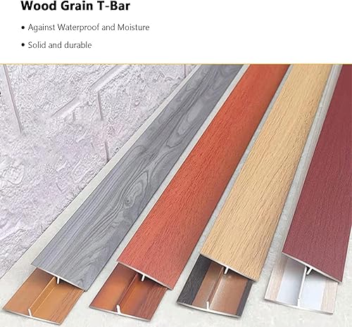 Miniatura 4 de ZJMAMA Tira de transición para pisos, moldura en T, pisos de vinilolaminado desigual, flauta reductora con grano de madera, ribete impermeable para