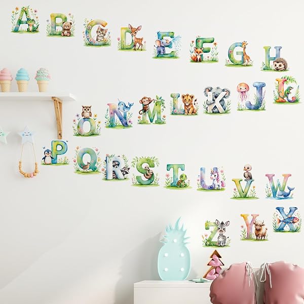 ABC Alphabet Wall Stickers Colourful Animal Letter Learning Wall Decals Peel and Stick Removable Educational Art Work for Kids Baby Nursery Bedroom Living Room Classroom Playroom Home Decor - 4