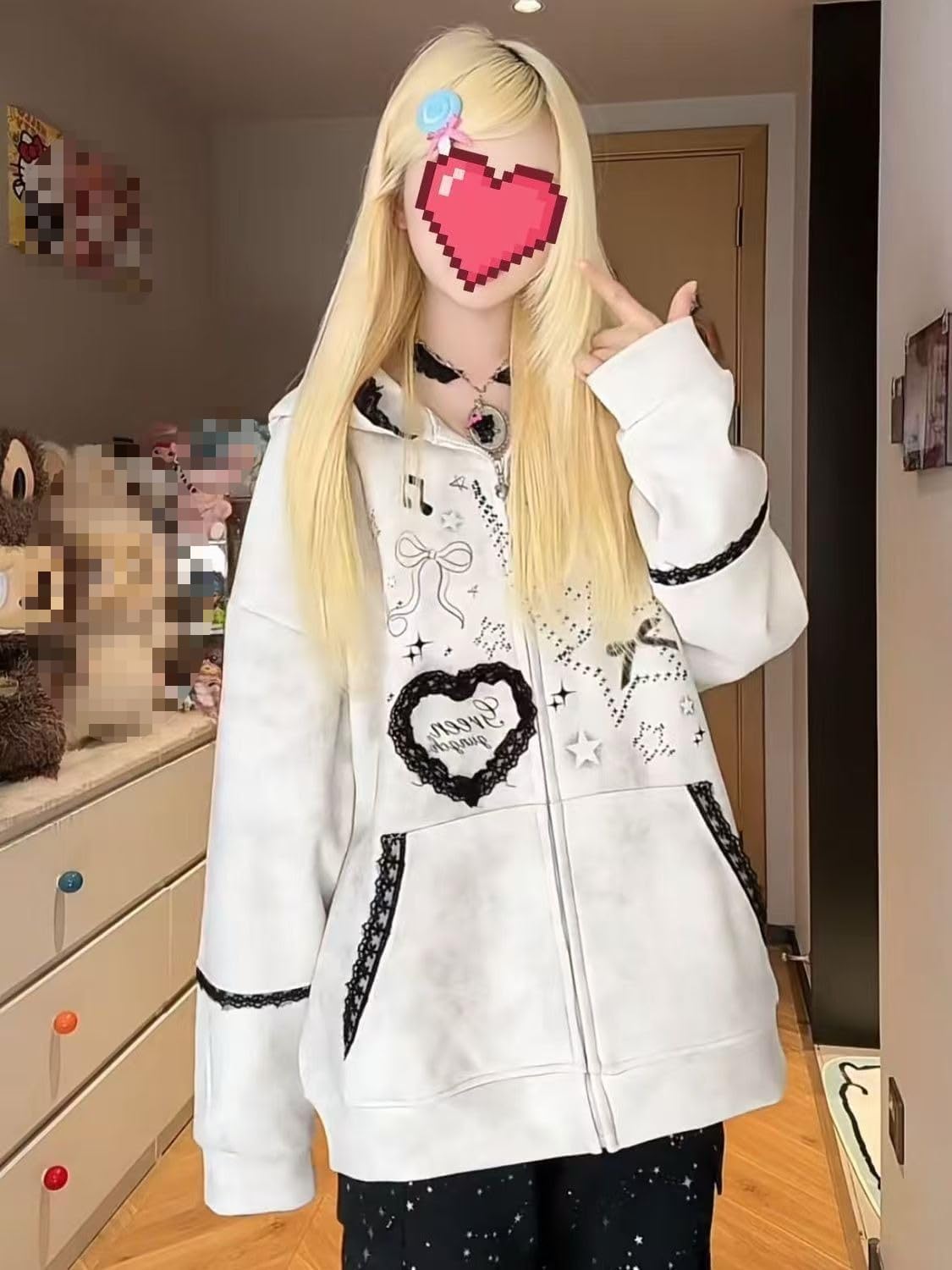 [YOOYOOFEI] 地雷系 長袖パーカー レディース ジップアップ スウェット ウサギの耳 フード付き 防風 前開き かわいい